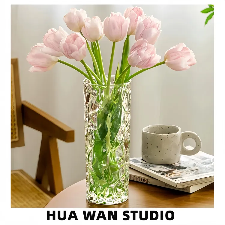 大号钻石冰纹直筒 | 高度30CM加厚水晶玻璃材质餐桌客厅桌面摆件