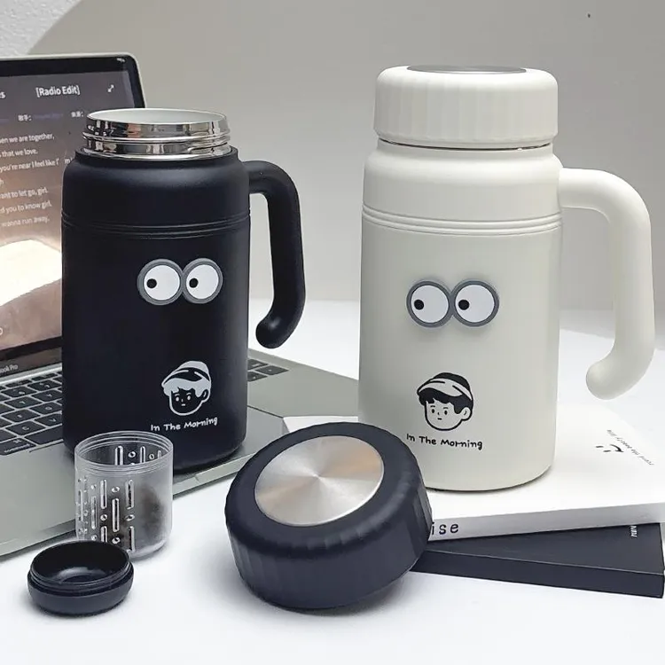 陶瓷水杯保温杯男士大容量不锈钢带茶隔泡茶高颜值便携简约杯子男