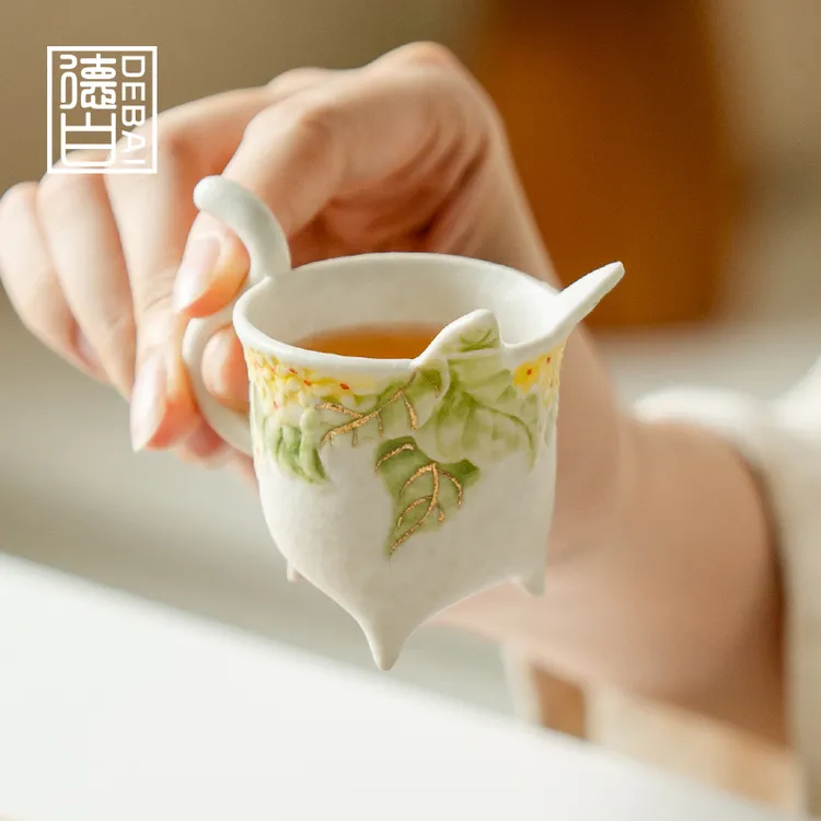 德白新款创意手绘金桂茶杯陶瓷功夫品茗杯家用女士个人专用主人杯