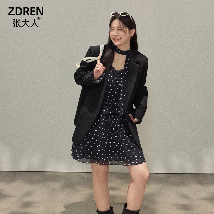 张大人【春日信物】大码女装微胖妹妹法式温柔外套波点连衣裙两件套