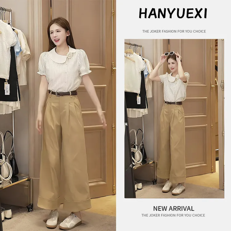 夏季一整套女装2025年新款韩版遮肚显瘦时尚短袖上衣休闲裤两件套