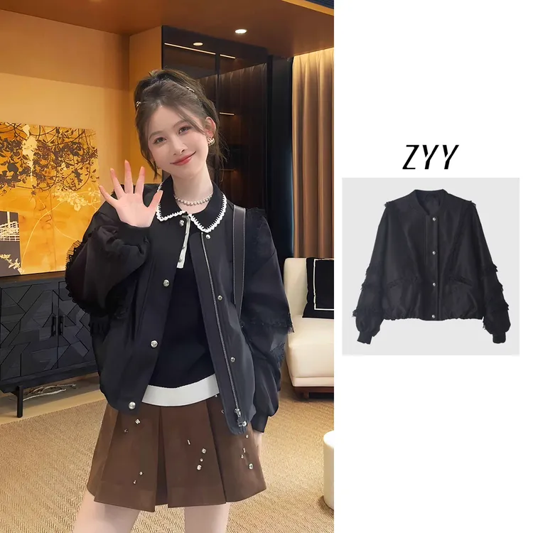 ZYY【温柔伦敦】2025S/S新品蕾丝木耳边拼接慵懒范外套X25QDWT03672