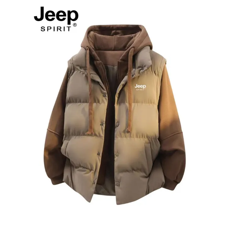 JEEP SPIRIT吉普羽绒棉服男女冬季加厚保暖假两件连帽棉衣外套
