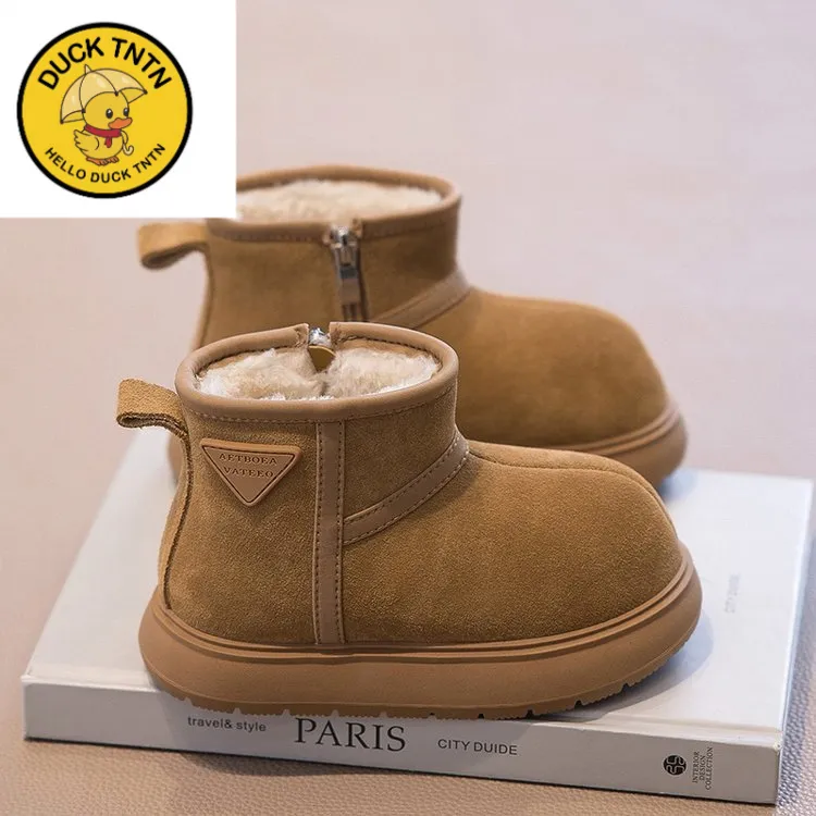 LAVI女童靴子儿童皮毛一体雪地靴新款秋冬季卡皮巴拉加绒加厚棉靴