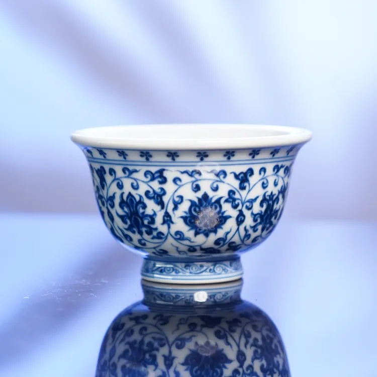 正德御窑刘建锋窑陶瓷缠枝莲纯手工龙纹压手杯手绘茶杯主人杯茶具