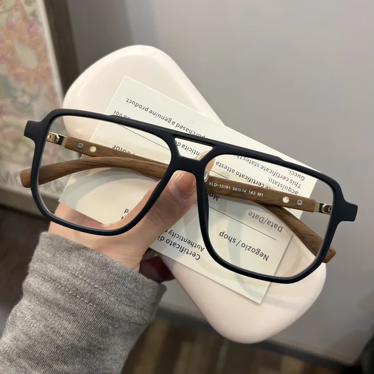 【可配近视】小罗弟2025仿木纹双梁渐变色可配近视超轻大脸加宽眼镜