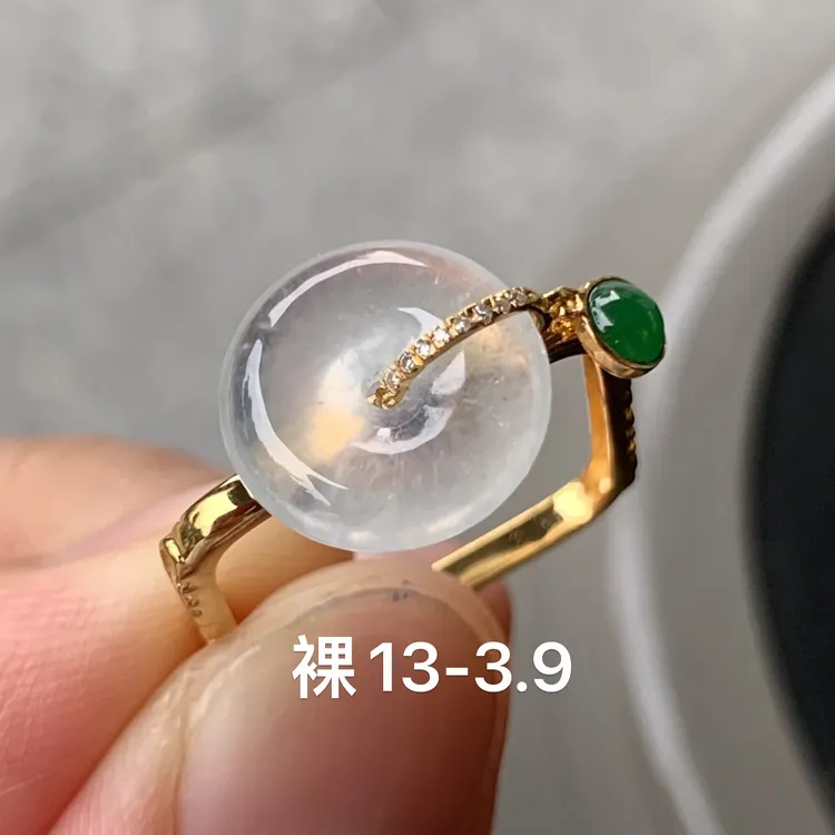 高冰平安扣天然翡翠戒指镶嵌精致女生配饰中式配饰