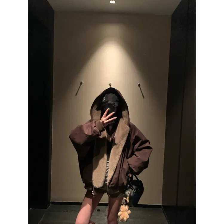 LIGGICC 美式复古冬季重磅水洗仿貂毛情侣座山雕棉服双面穿上衣