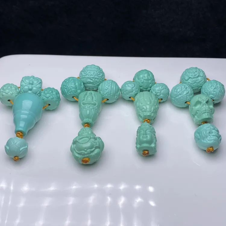 精品瓷高绿色顶腰珠一体三通雕刻套装背云散配珠珠串diy配饰配件