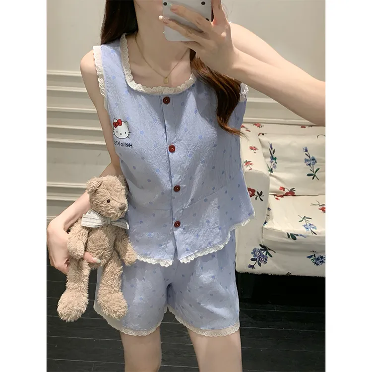 夏季带胸垫甜美卡通KT猫吊带睡衣女爆款2025新款可外穿背心家居服