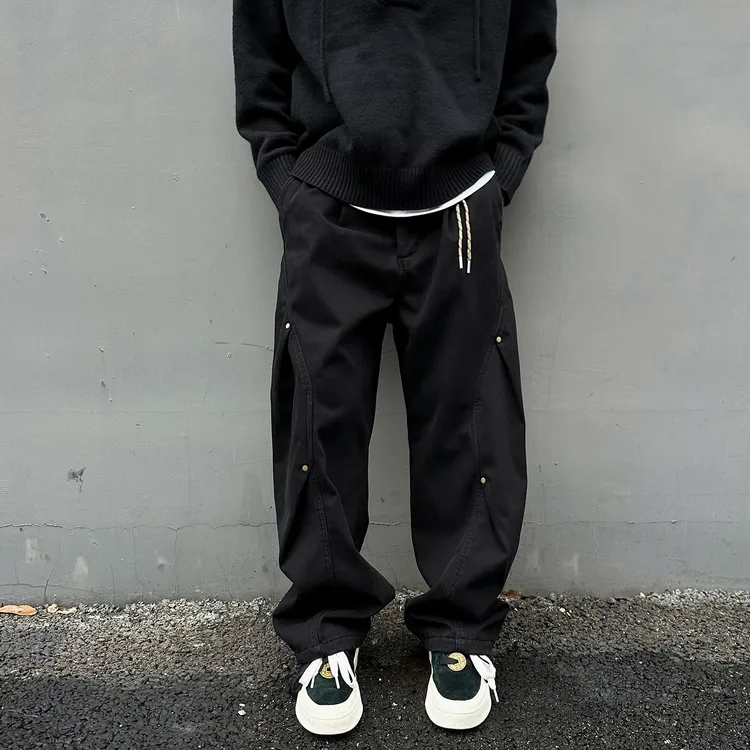 【UNAPS】冬季cleanfit加绒加厚500克弯刀裤男女复古宽松工装休闲裤