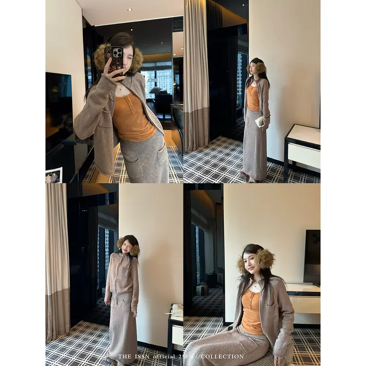 THEISSN宁司 小杜棉双拉链针织开衫女半身裙套装 01656/01657