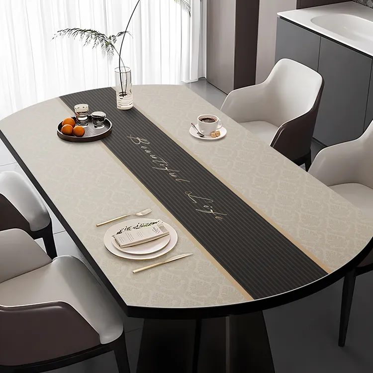 2025年新款椭圆形桌垫轻奢高级感餐桌布防水防油防烫折叠圆桌垫子