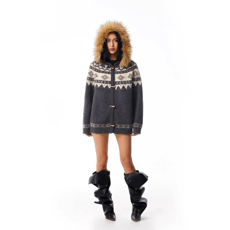 [华德玛]林秋楠同款 FDR可拆卸毛领费尔岛毛男男士男款起球毛衣