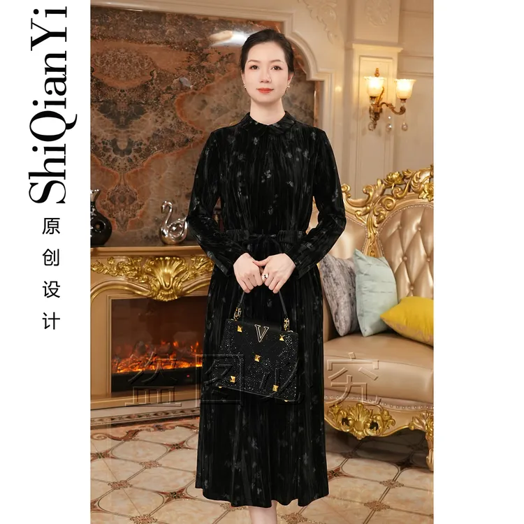 【诗千逸定制-永夜絮语】秋冬保暖气质百搭复古长袖连衣裙A1610