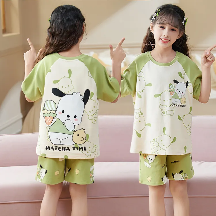女童夏季薄款纯棉短袖套装2025新款儿童卡通睡衣中大童全棉家居服