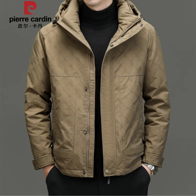 皮尔卡丹冬季连帽羽绒服男士休闲2025新款中青年时尚潮流外套男