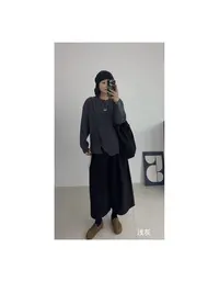 【褶皱】简约显瘦设计感圆领长袖上衣3523