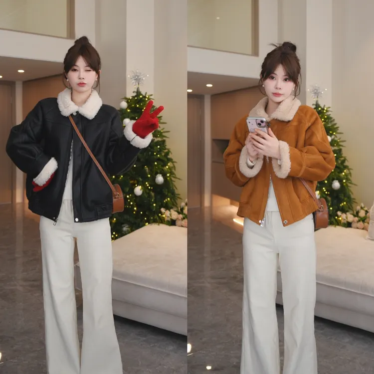 【小媛专属】美拉德 韩系复古双版本毛毛外套加厚夹克外套女冬