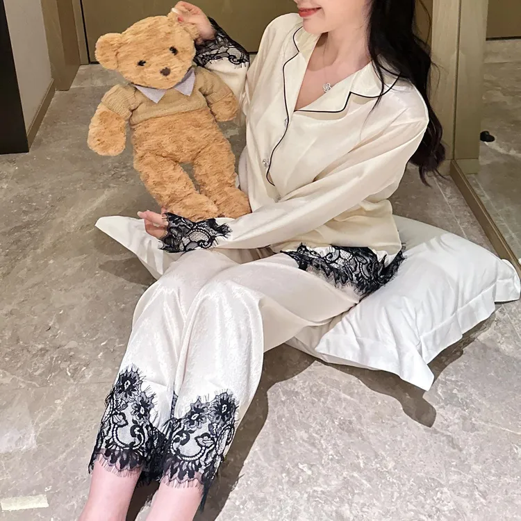 密汀巴灵睡衣女款春秋季性感蕾丝高级感薄款夏天长袖家居服可外穿