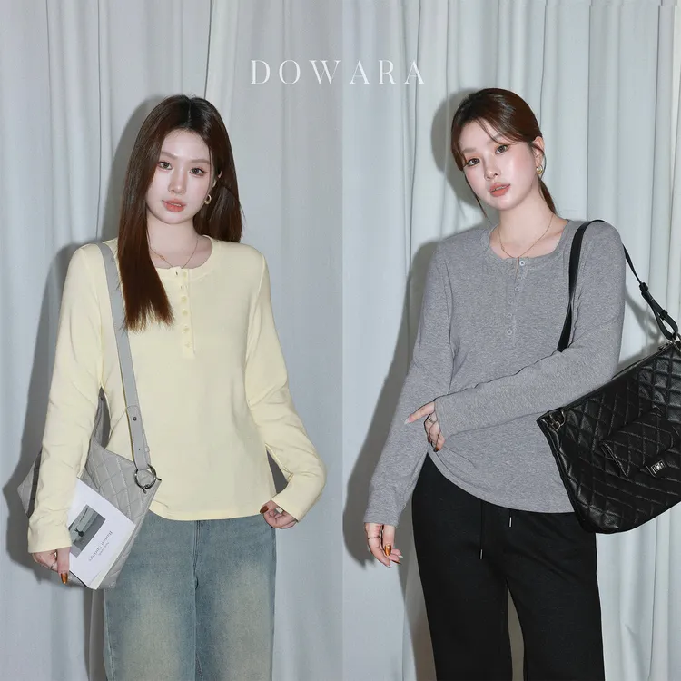 现货大婉酱微胖定制【慕绒雪松T】纽扣打底衫简约修身内搭上衣0355D