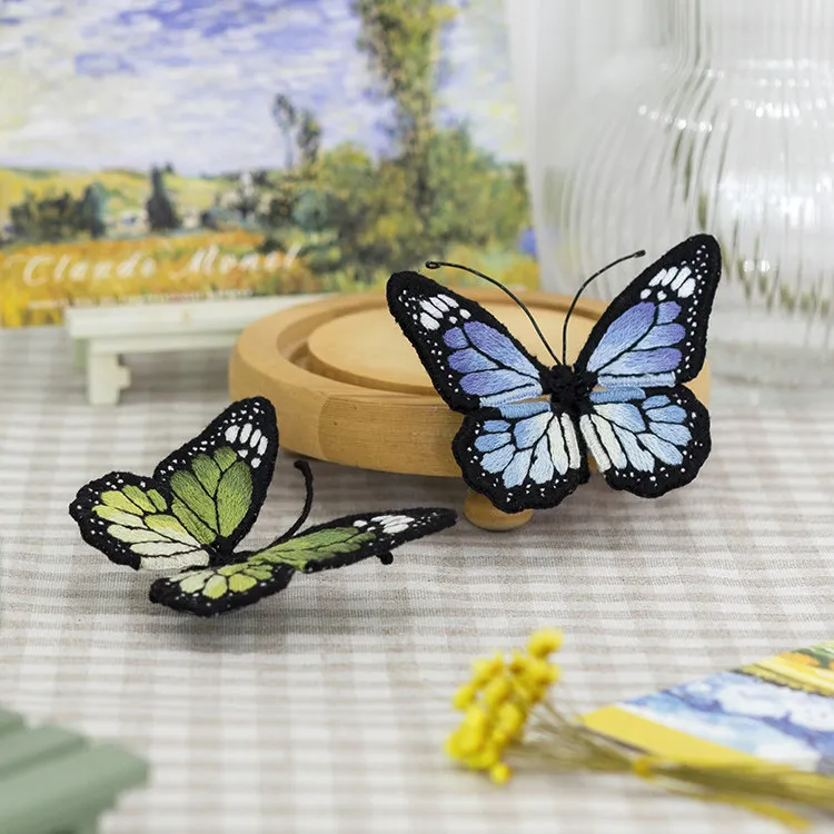 立体蝴蝶刺绣diy手工材料包胸针别针送朋友礼物绣花材料