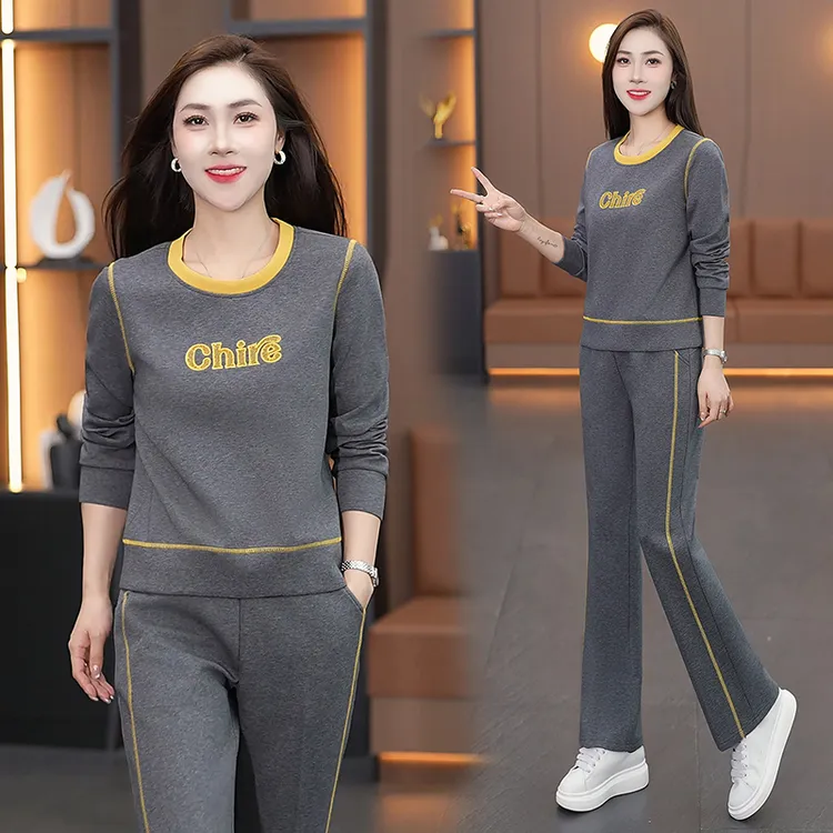 洋气休闲春秋季运动休闲套装中年套装女气质时尚减龄韩版两件套
