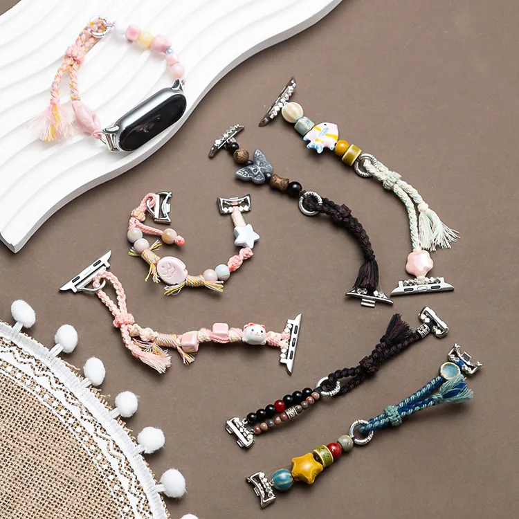 新中式陶瓷手环和手表的琉璃玻璃串珠编织表带