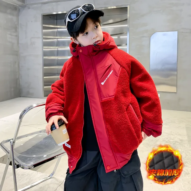 男童红色外套秋冬款2025新款儿童冬装拜年服毛毛衣加绒加厚冬季潮