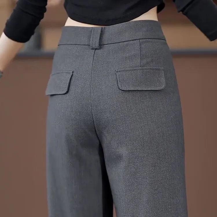天丝羊毛窄版阔腿裤小窄女新款秋冬高腰显瘦休闲西装裤垂感直筒裤