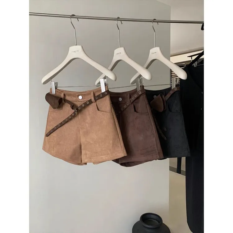 氛围感百搭显瘦休闲短裤(女2025秋季款简约宽松慵懒风高腰阔腿裤