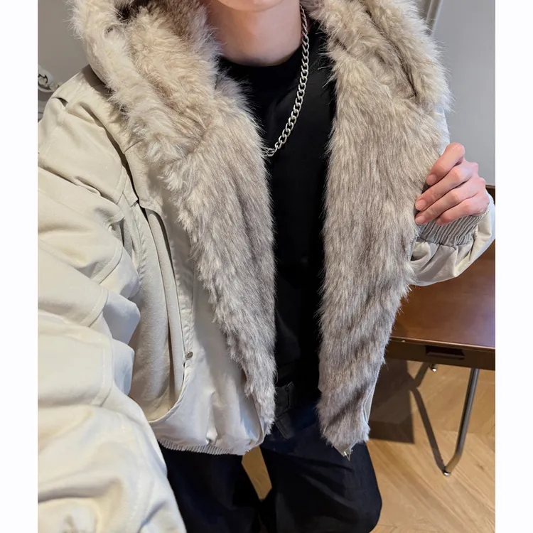 座山雕廓形解构毛领棉衣棉服外套男款冬季美式潮牌痞帅连帽棉袄子