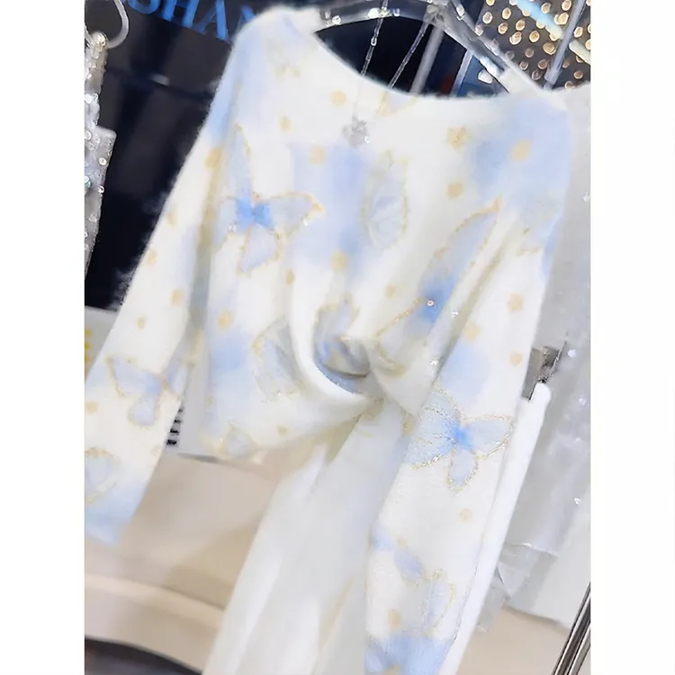 轻奢重工亮片蝴蝶针织毛衣女装2025冬季新款时尚气质小众减龄上衣