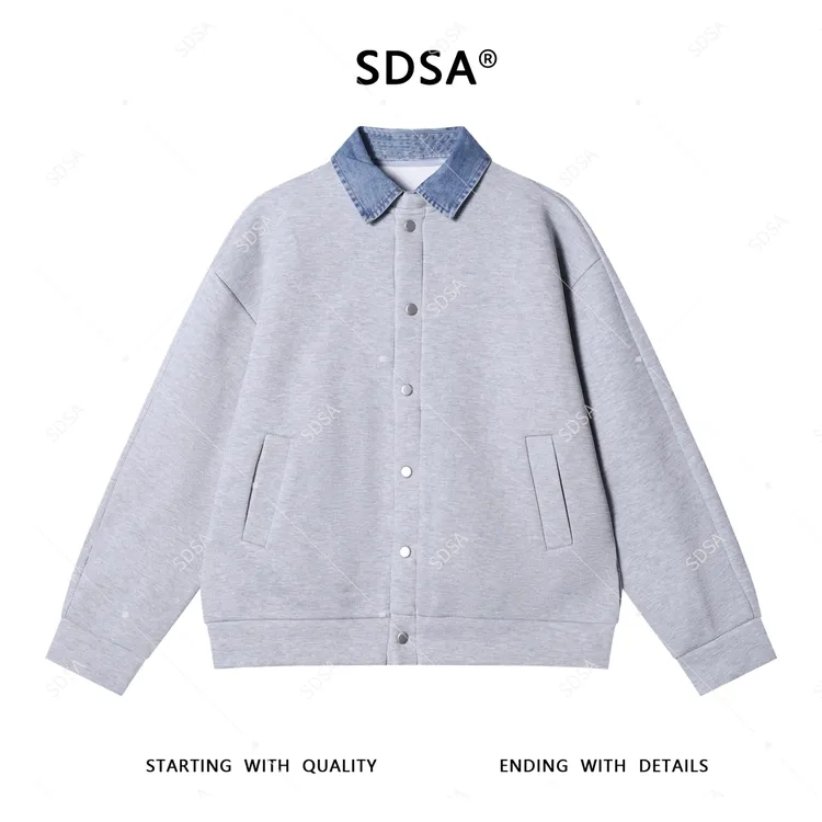 SDSA男士秋冬新款轻奢痞帅男装韩版拼接按扣翻领开衫卫衣百搭时尚