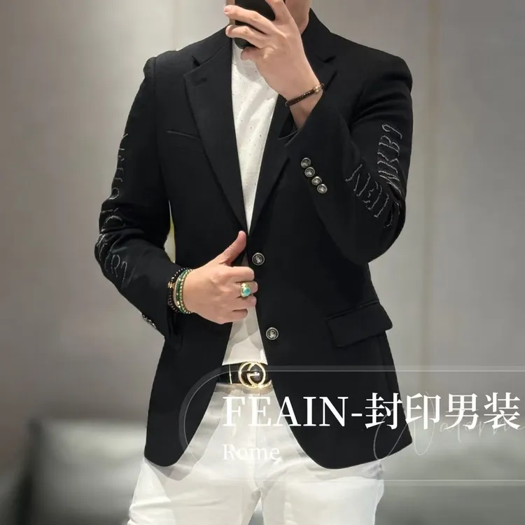 【VEHO】进口美利奴羊毛混纺双臂刺绣提花工艺西装5076