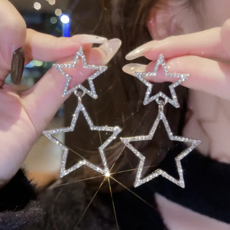 铜合金耳饰 夸张闪钻星星耳环女ins设计感Y2K甜酷辣妹显脸小耳饰