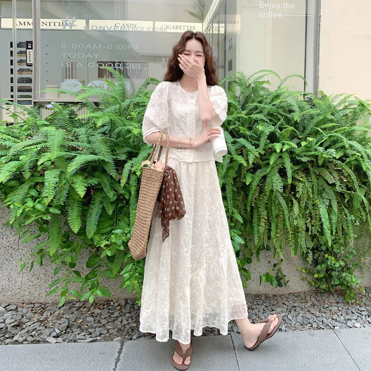 法式提花刺绣套装裙夏季女2025新款优雅气质氛围感显瘦百搭两件套