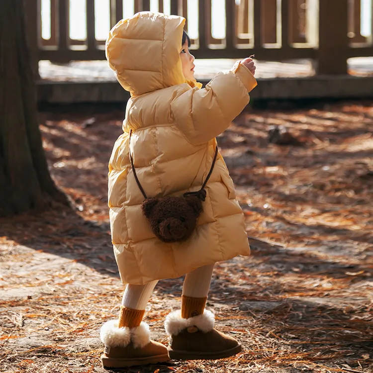 女童中长款儿童防寒服羽绒丝服装保暖秋冬季加厚冬装纯色洋气外套