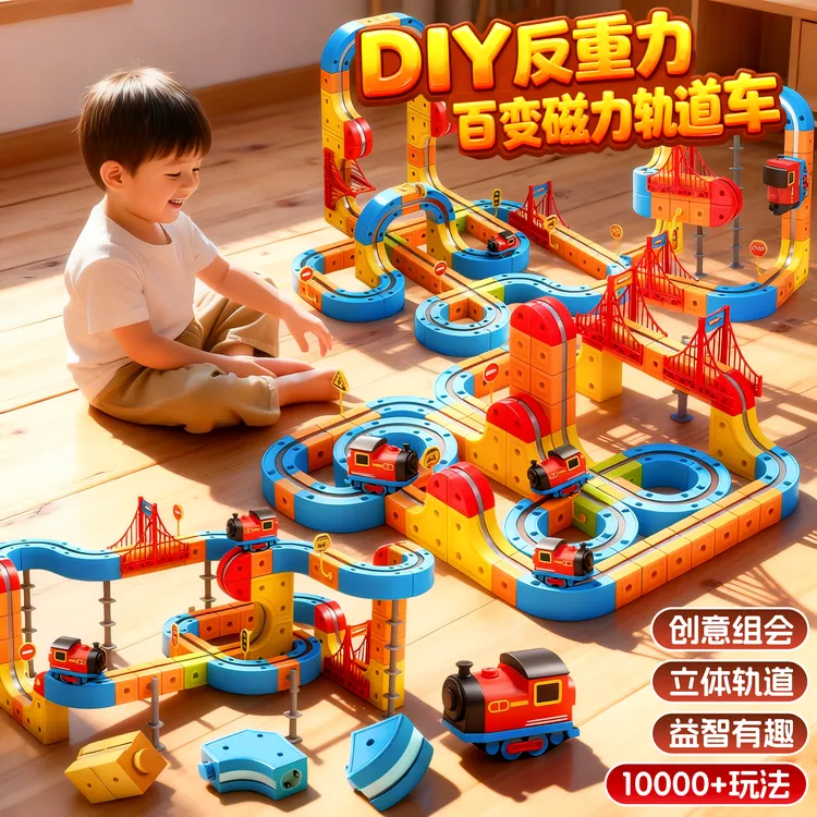 磁力轨道积木电动小火车玩具创意拼装益智玩具男孩子生日礼物新款