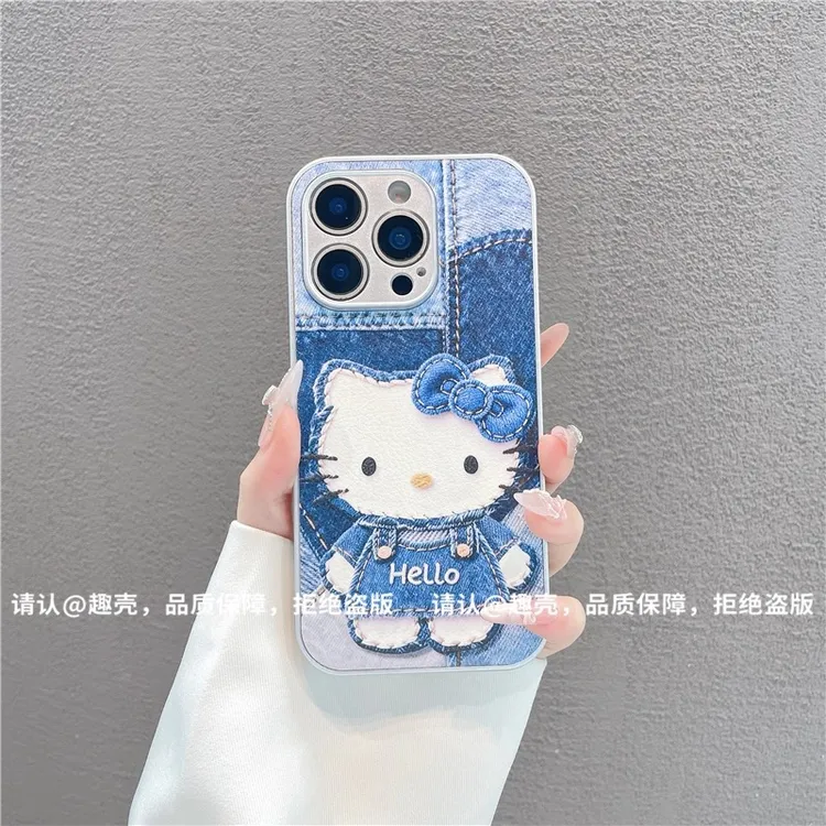 牛仔凯蒂猫适用苹果17手机壳新款华为高级oppo玻璃小米15vivo防摔