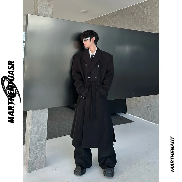 MARTHENAUT原创西格玛收腰倒三角毛呢大衣加厚棉保暖男女同款风衣