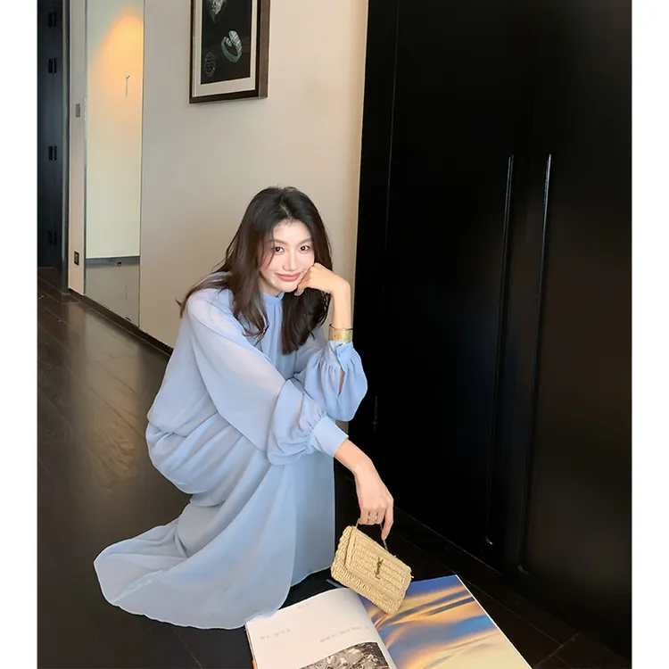 【ALONE SAVOR】龍喜儿蓝忘忧 小清新薄纱小衫长裙套装T856