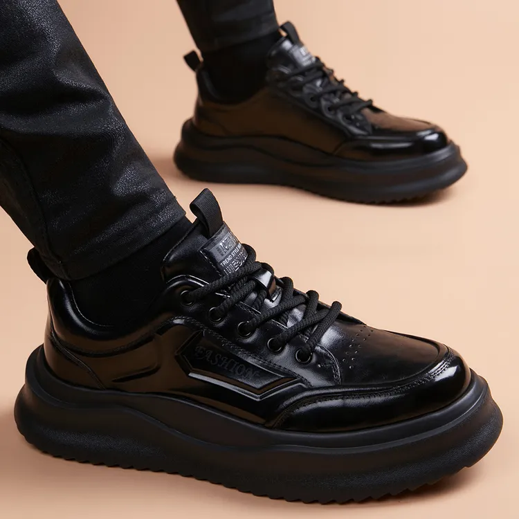 头层牛皮男鞋真皮休闲鞋子新款男士透气增高潮流百搭厚底运动皮鞋