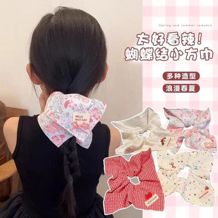 方块发圈蝴蝶结方巾大肠发圈女童新款扎马尾发绳女公主丸子头头饰