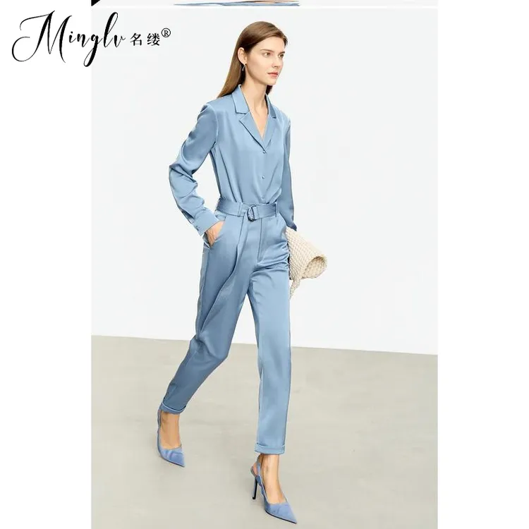 名缕品牌2025秋新款彷醋酸缎面通勤衬衫休闲九分裤套装女高级两件
