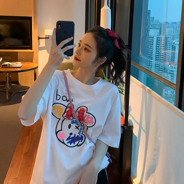 春游出行洋气衣服女白色短袖t恤夏季卡通网红洋气炸街女装上衣ins