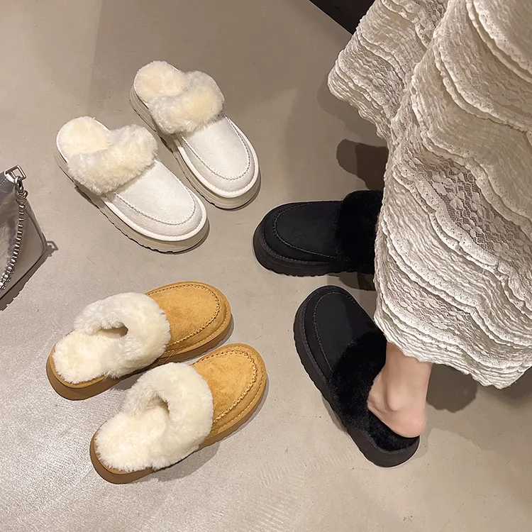 厚底勃肯毛毛拖鞋女外穿加绒保暖一脚蹬增高秋冬季2025新款棉拖鞋