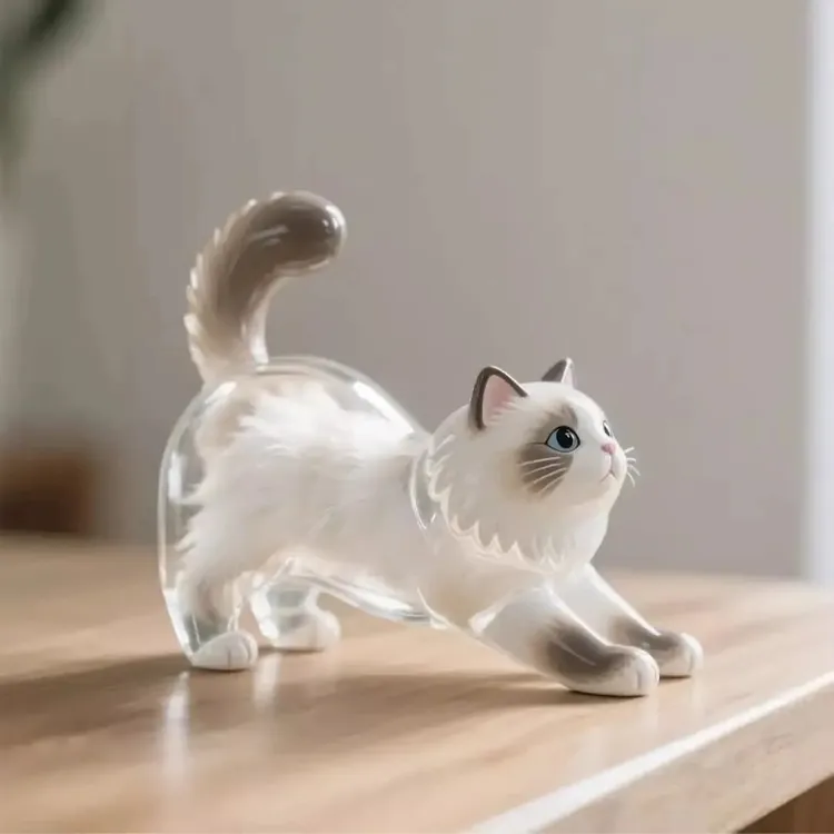 透明小猫咪吊饰收纳盒暹罗猫布偶猫毛发存放纪念品钥匙扣装饰挂件