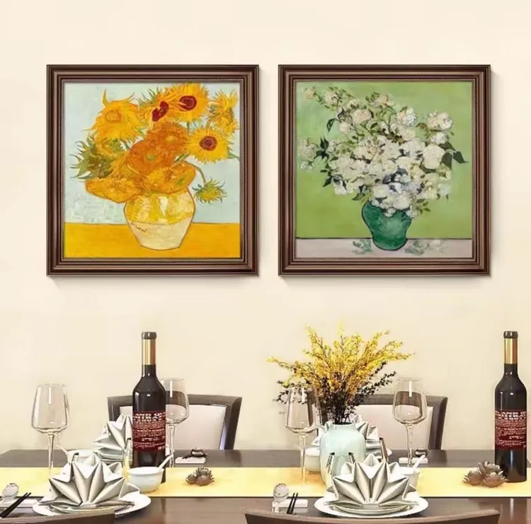 美式餐厅装饰画饭厅梵高丰收向日葵油画卧室床头墙画欧式挂画H12