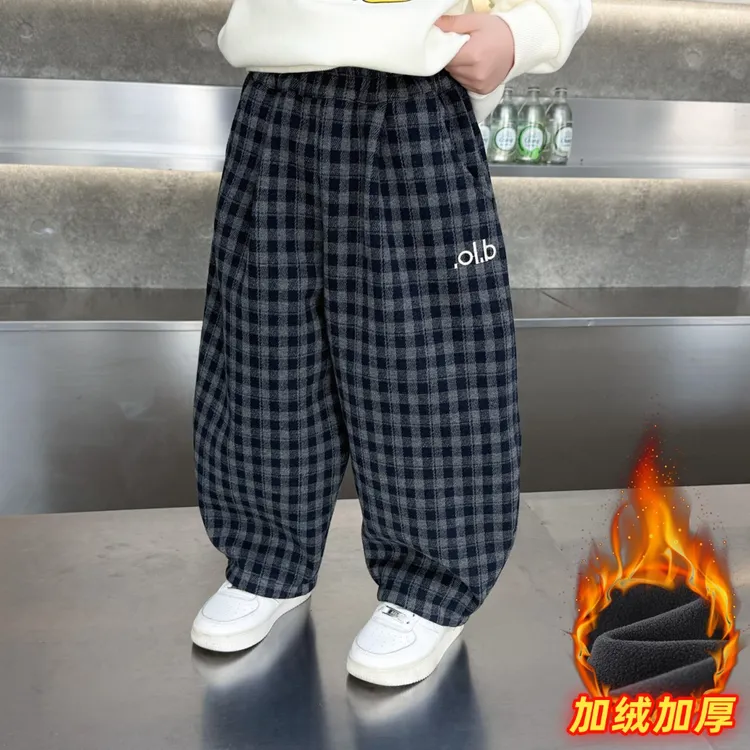 男童冬装裤子儿童加绒裤2025新款韩版帅气男孩休闲长裤宝宝格子裤